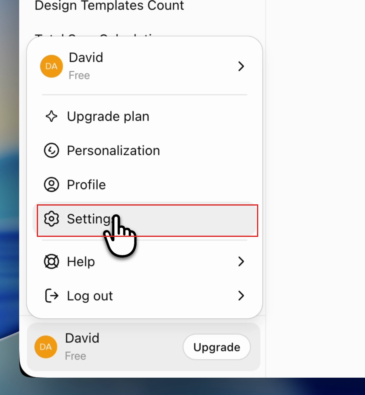 ChatGPT profile menu with Settings highlighted