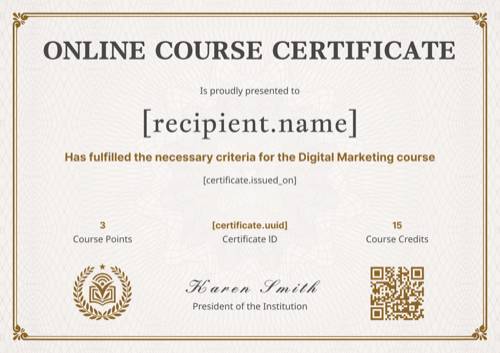 Online course certificate template